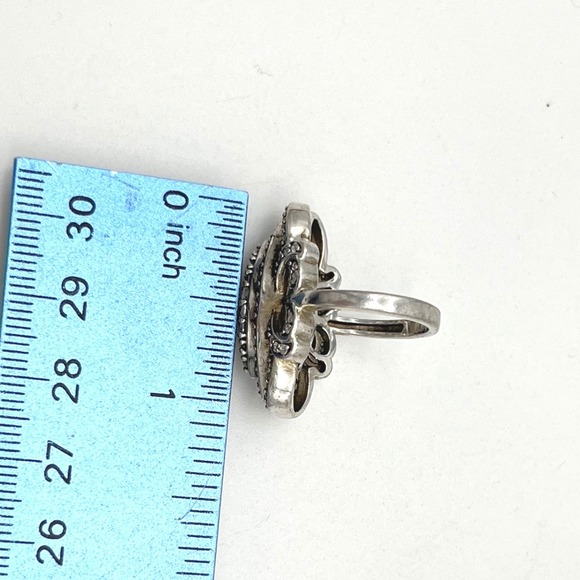 Ornate Marquee Ring Cubic Zirconia Pave Sterling Silver Statement Cocktail Ring - Picture 7 of 12